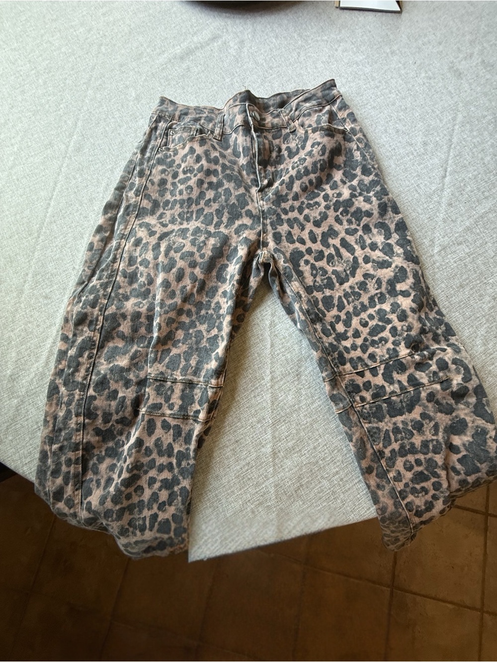 Leopard Print Barrel Pants - Taupe & Black